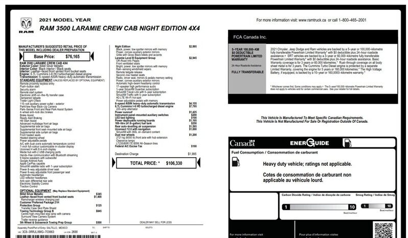 
								2021 RAM 3500 Laramie Dually Diesel Night Edition Aisin full									