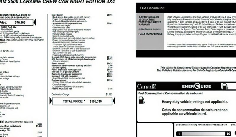 
								2021 RAM 3500 Laramie Dually Diesel Night Edition Aisin full									
