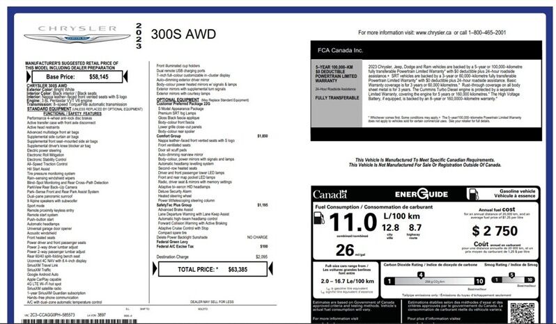 
								2023 Chrysler 300 Series S full									
