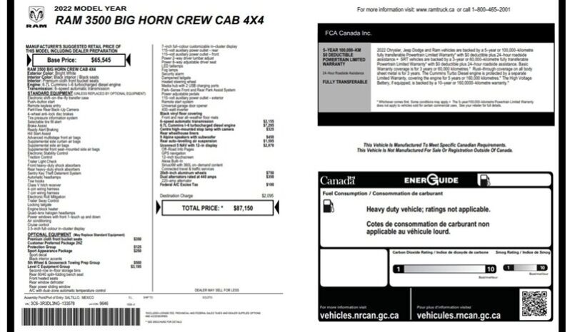 
								2022 RAM 3500 Big Horn Diesel Sport full									