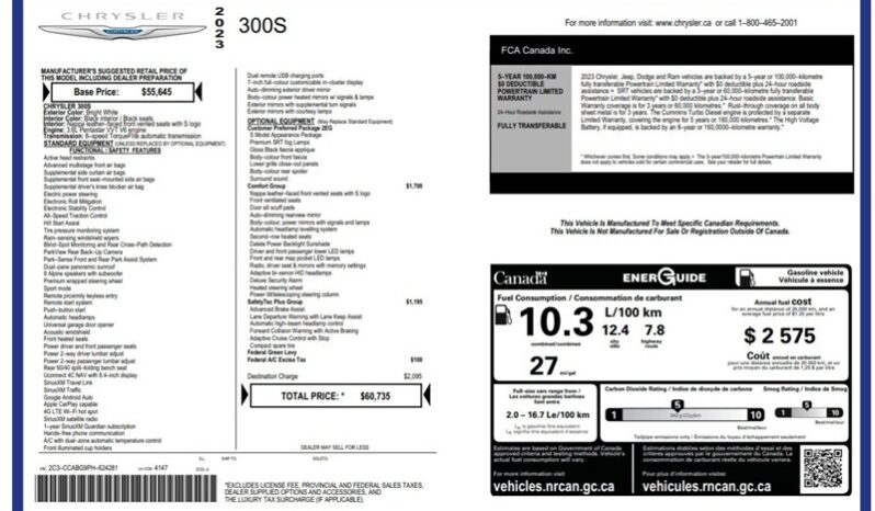 
								2023 Chrysler 300 Series S V6 full									