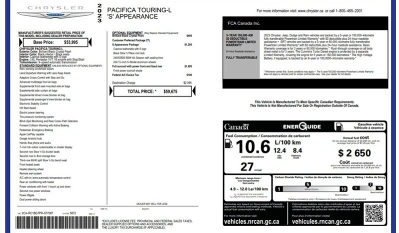 
								2023 Chrysler Pacifica Touring L Sunroof S package full									