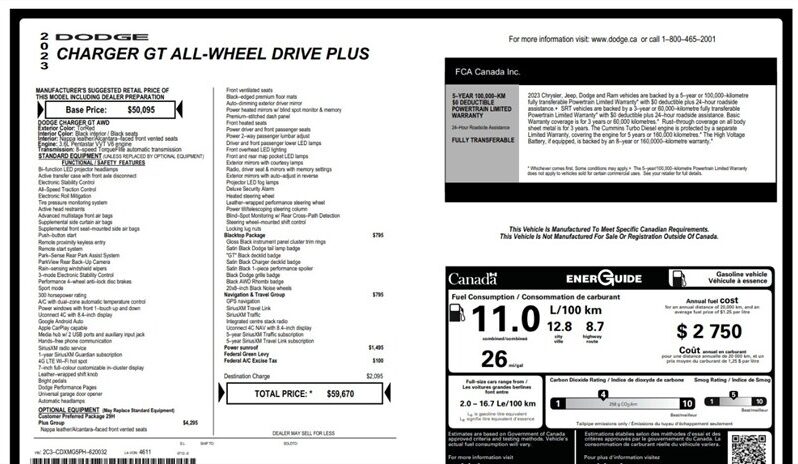 
								2023 Dodge Charger GT Plus Blacktop Sunroof full									