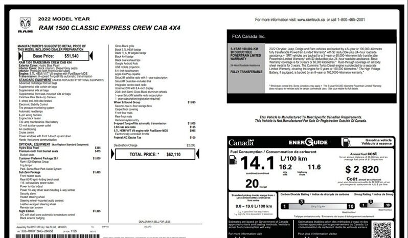
								2022 RAM 1500 Classic Night Edition Express full									