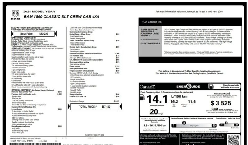 
								2021 RAM 1500 Classic SLT full									