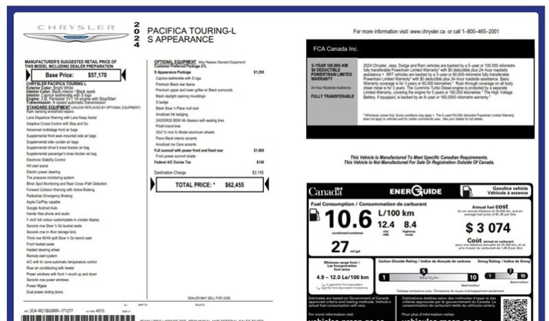 
								2024 Chrysler Pacifica Touring L Sunroof S package full									