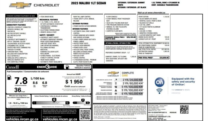 
								2023 Chevrolet Malibu LT Sunroof Sport Edition full									