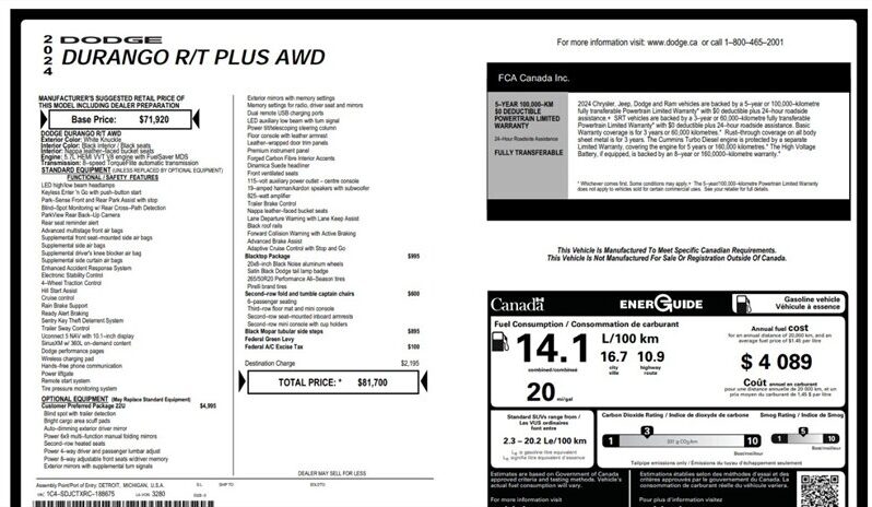 
								2024 Dodge Durango R/T Plus Blacktop 5.7L Hemi full									