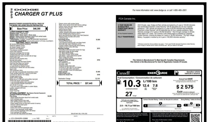 
								2023 Dodge Charger GT Plus Blacktop Sunroof full									