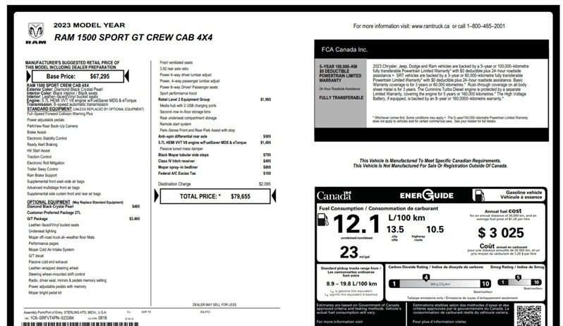 
								2023 RAM 1500 Sport GT eTorque Hemi full									