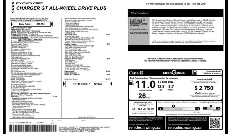 
								2023 Dodge Charger GT Plus Blacktop Sunroof full									