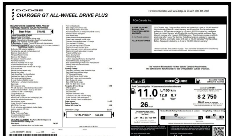 
								2023 Dodge Charger GT Plus Blacktop Sunroof full									