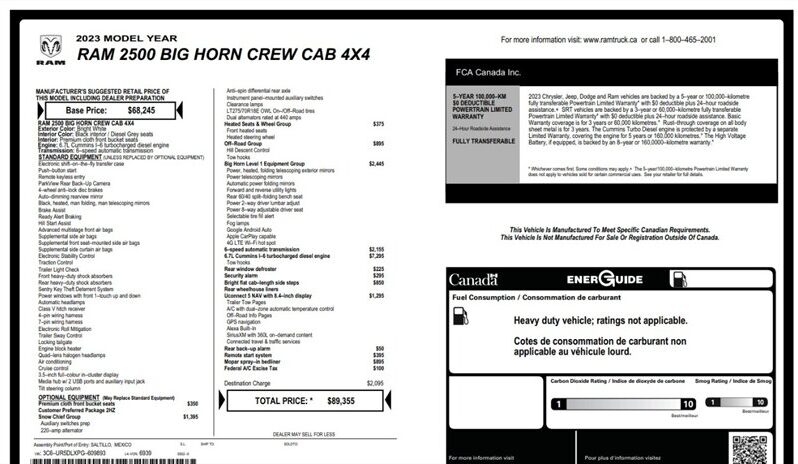 
								2023 RAM 2500 Big Horn Diesel full									