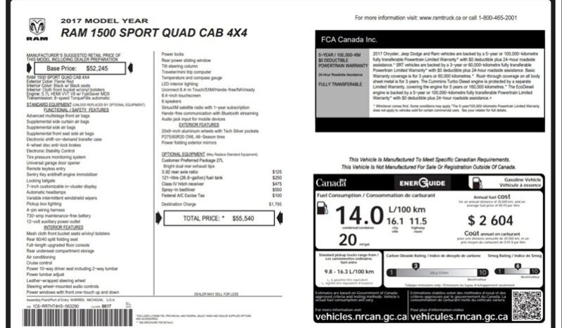 
								2017 RAM 1500 Sport full									