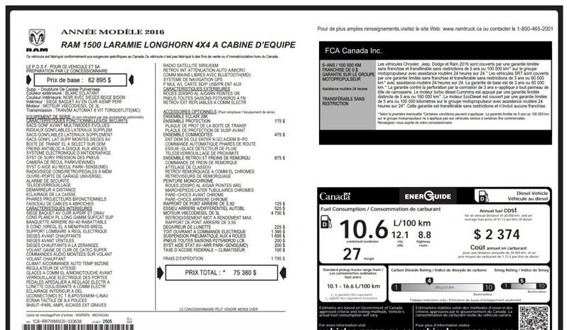 
								2016 RAM 1500 Laramie Longhorn Diesel full									