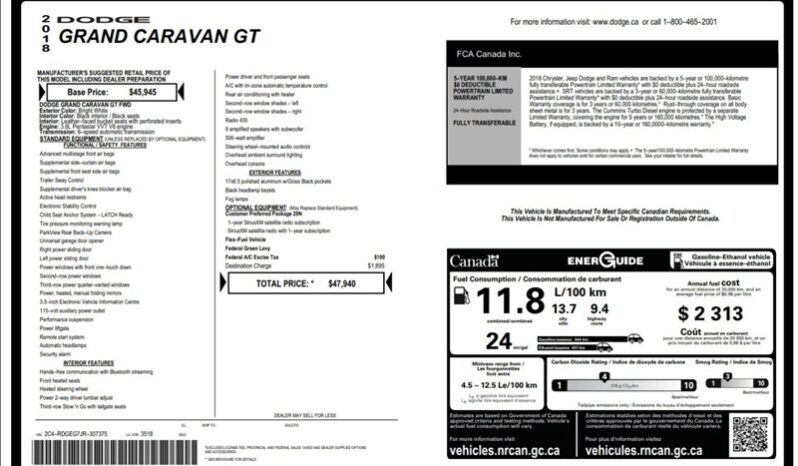
								2018 Dodge Grand Caravan GT full									