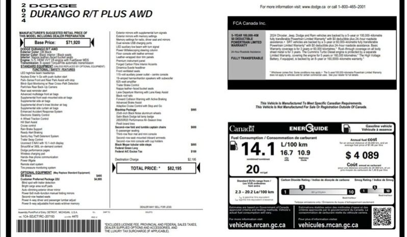 
								2024 Dodge Durango R/T Plus Blacktop 5.7L Hemi full									