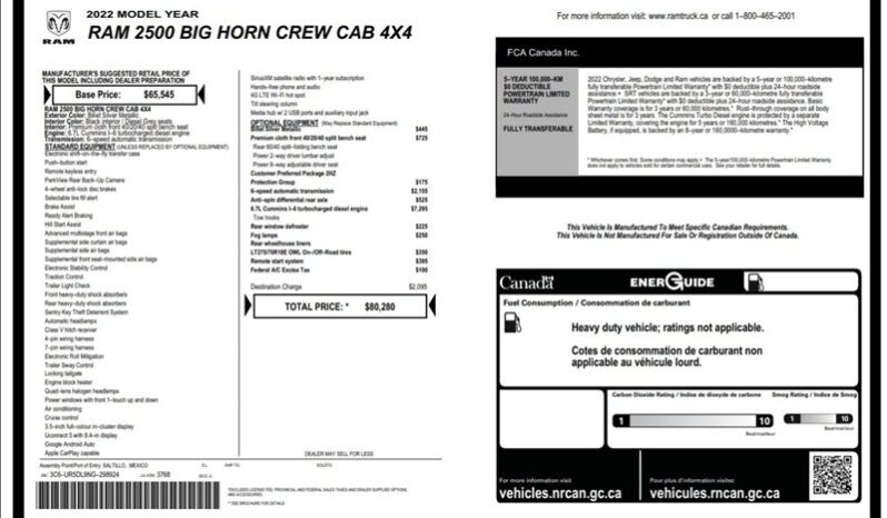 
								2022 RAM 2500 Big Horn full									