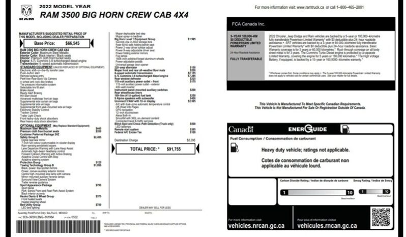 
								2022 RAM 3500 Big Horn full									