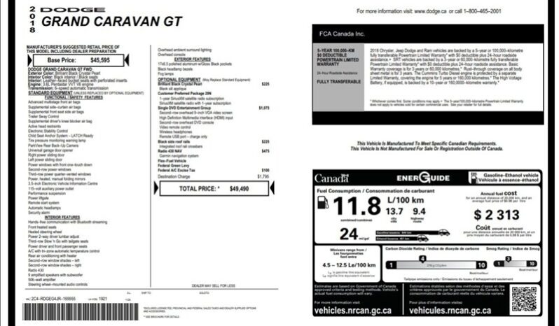 
								2018 Dodge Grand Caravan GT full									