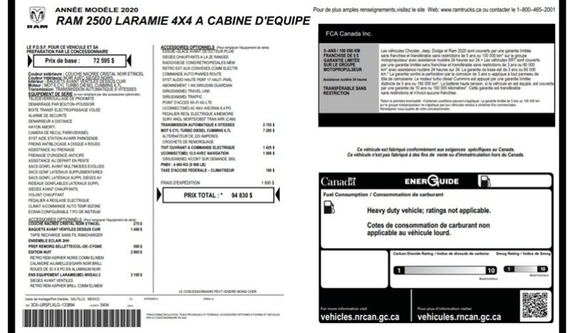 
								2020 RAM 2500 Laramie Diesel Night Edition full									